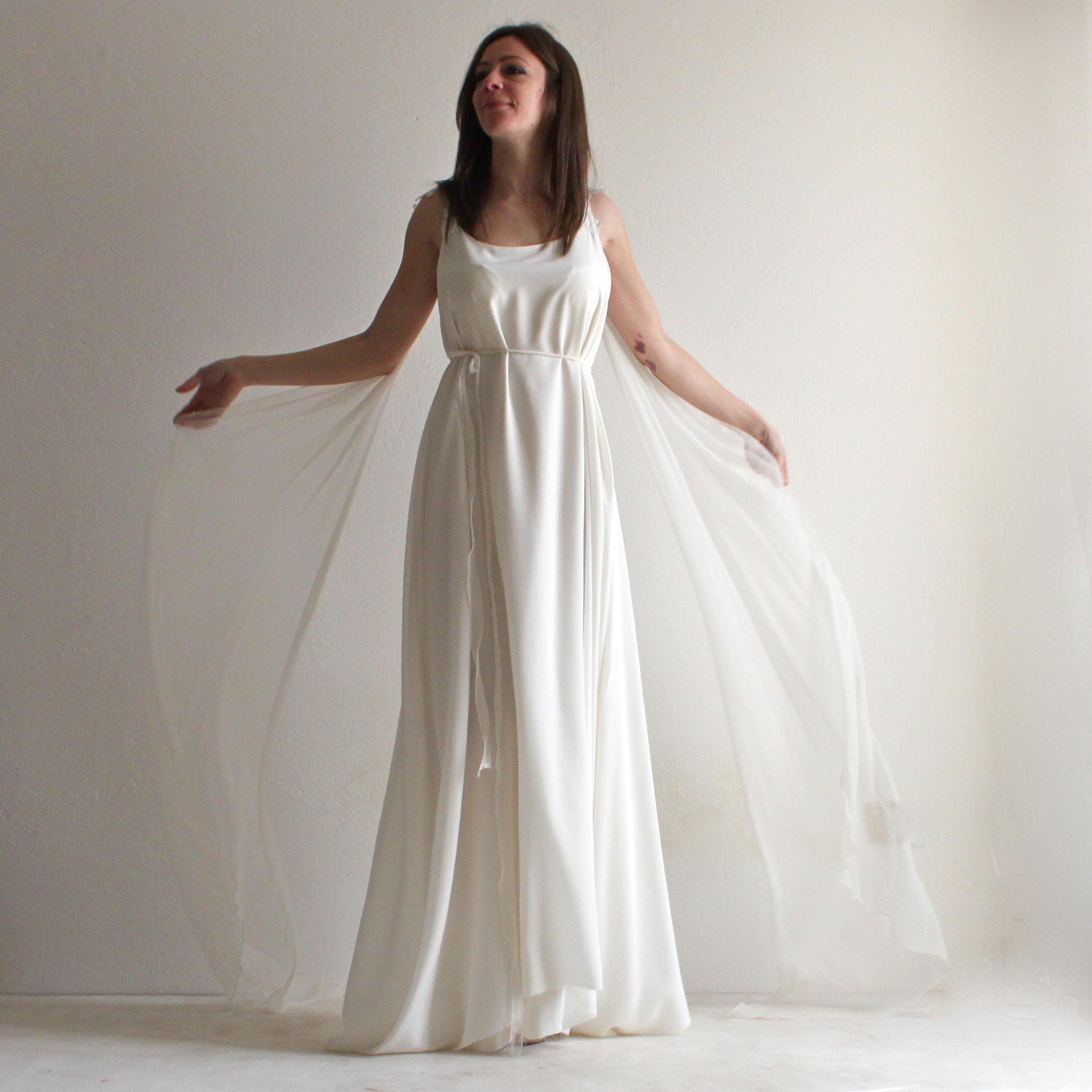 white slip wedding dress