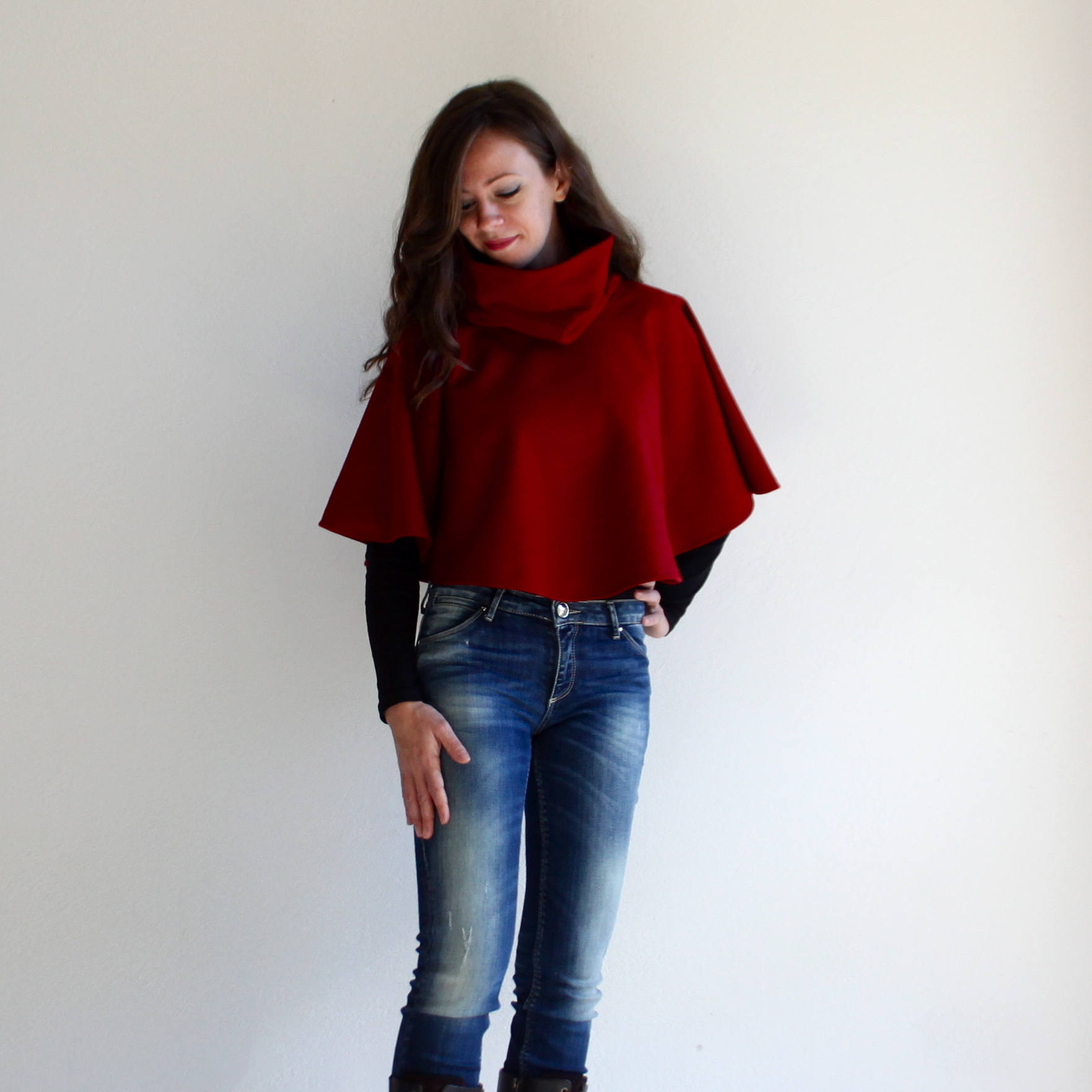 Mantellina rossa, mantellina collo alto, scialle di lana, poncho donna,  idea regalo per lei, abbigliamento autunno inverno - LoreTree